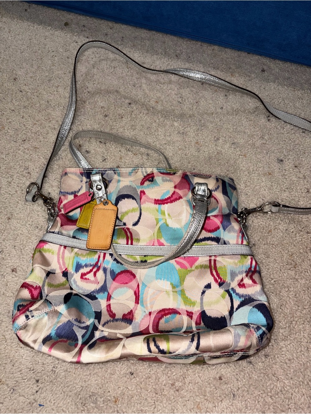 Coach Multicolor Circle Print Shoulder Bag with Silver Trim